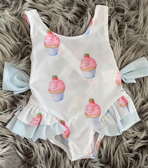 Ice Cream - Girls Swimsuit One Piece with Bow Sides