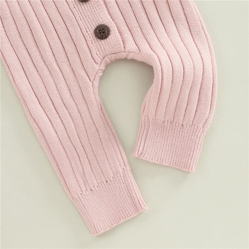 Mandi - Baby Girls Romper Cotton Knit Long Sleeve Ruffle Jumpsuit - Coffee.