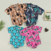Trendy Cowboy Tee Romper - Baby Boys Cowboy Tee Bodysuit - Dark Grey