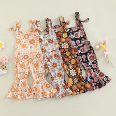 Flower Power - Baby Girl Jumpsuits Flare Bell Bottoms , Brown Multi.