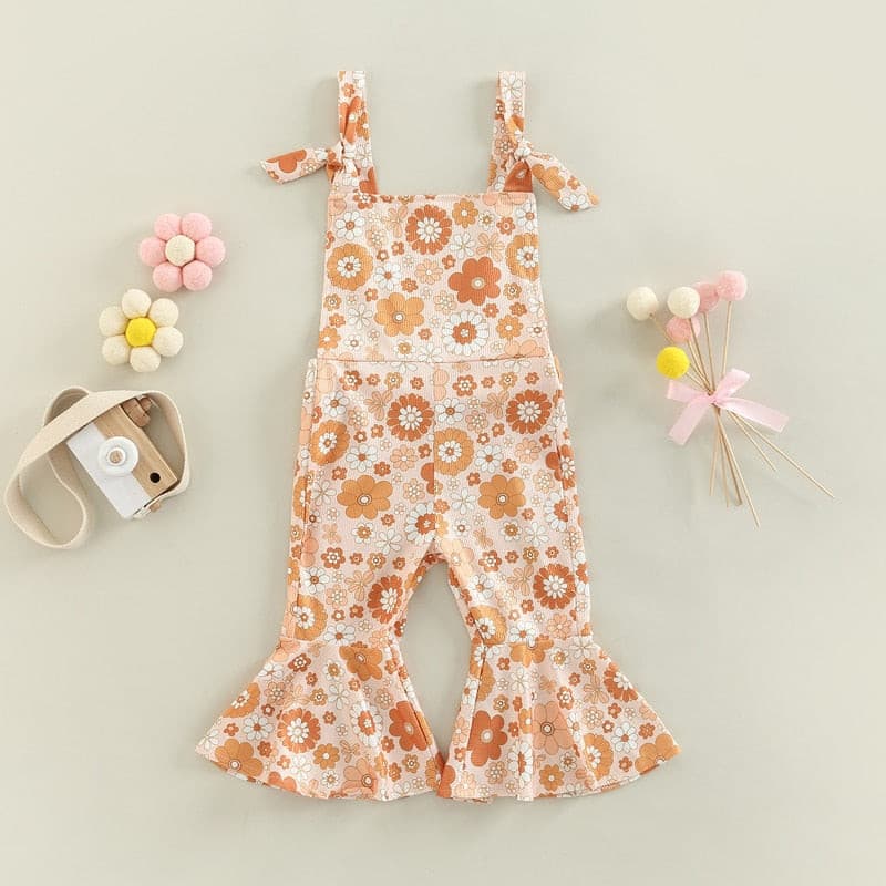 Flower Power - Baby Girl Jumpsuits Flare Bell Bottoms , Nude Multi.