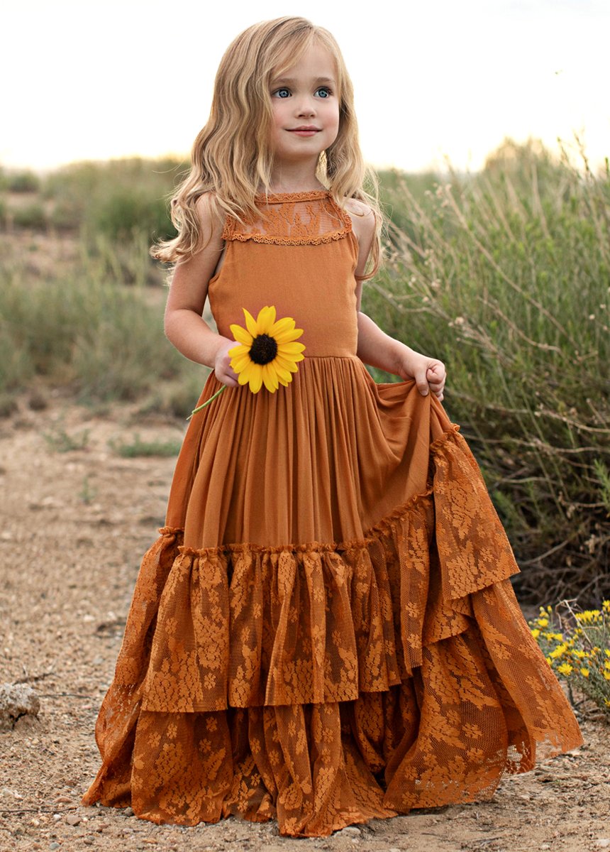 La Boheme - Lace Boho Dress , Flower Girl Dress - Colour, Coffee Spice La Boheme - Lace Boho Dress , Flower Girl Dress - Colour, Coffee Spice