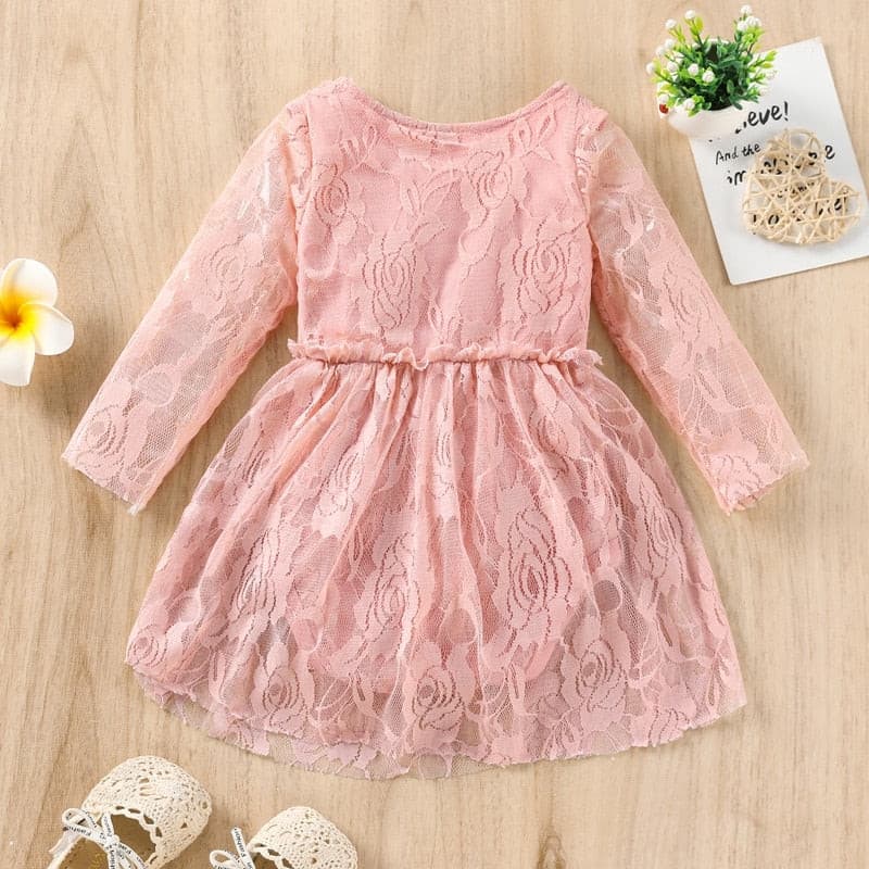 Girls Lace First Birthday Party Romper Dress.