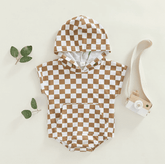 Boys Oversized Skater Romper - Checkerboard Print.