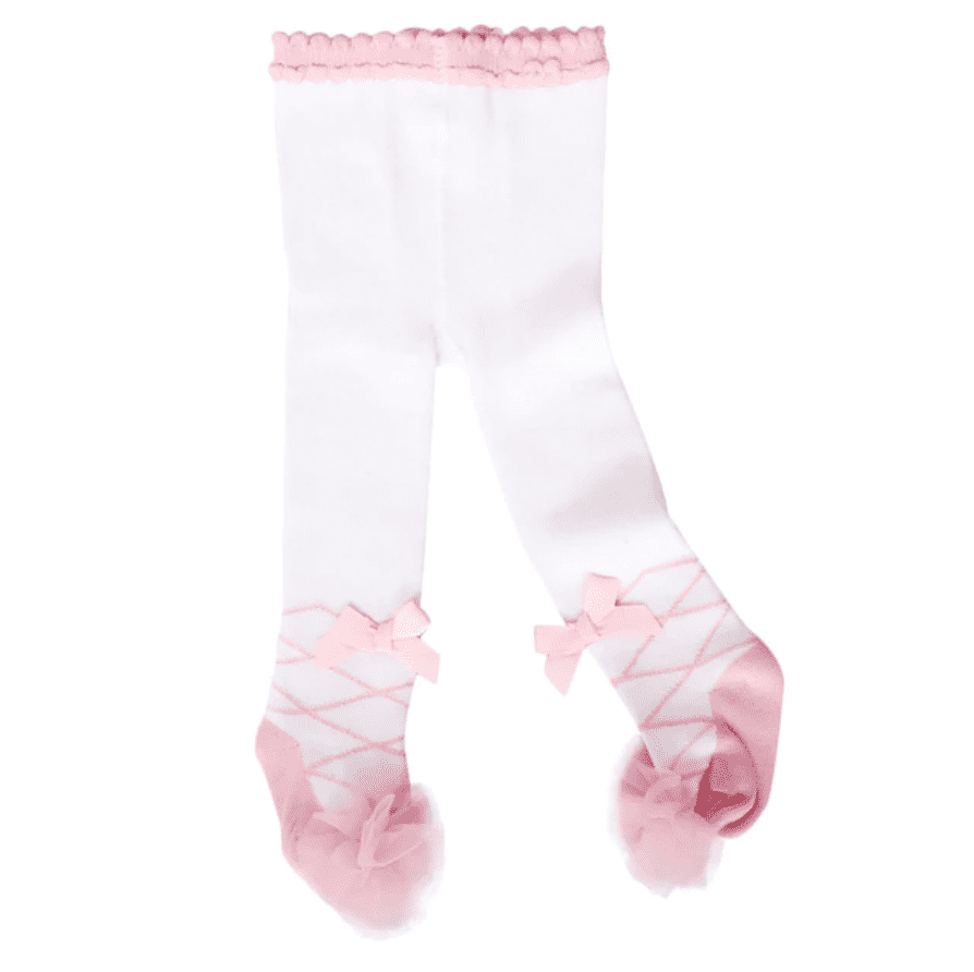 Baby Girls Stocking with Ballet Frills - Pink & White.