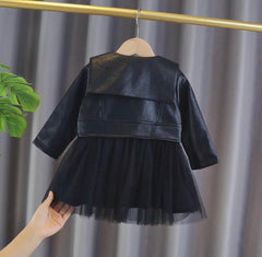 Black Rocker Tutu Dress with Leather Jacket in size 9 months to 5 years.