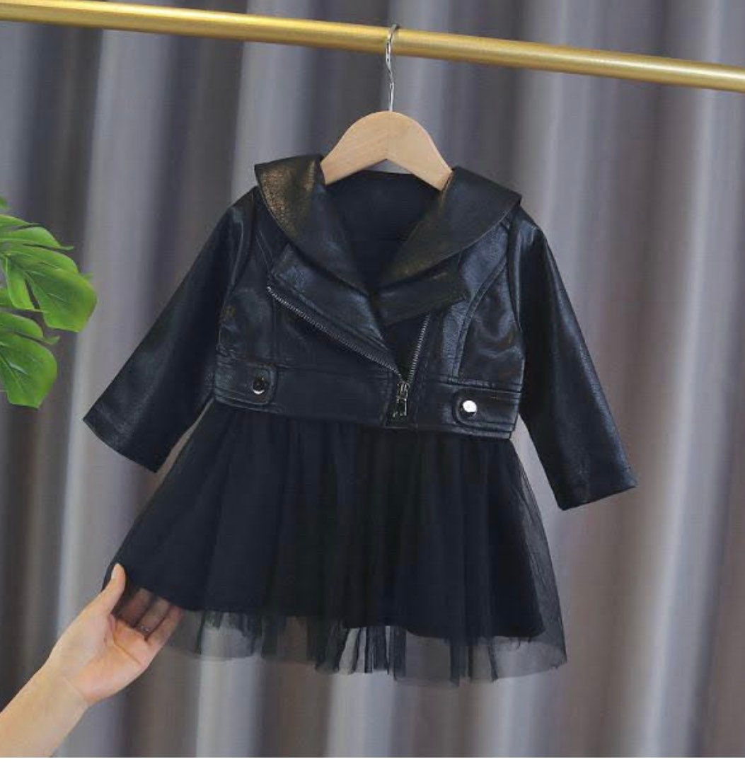 Black Rocker Tutu Dress with Leather Jacket in size 9 months to 5 years.