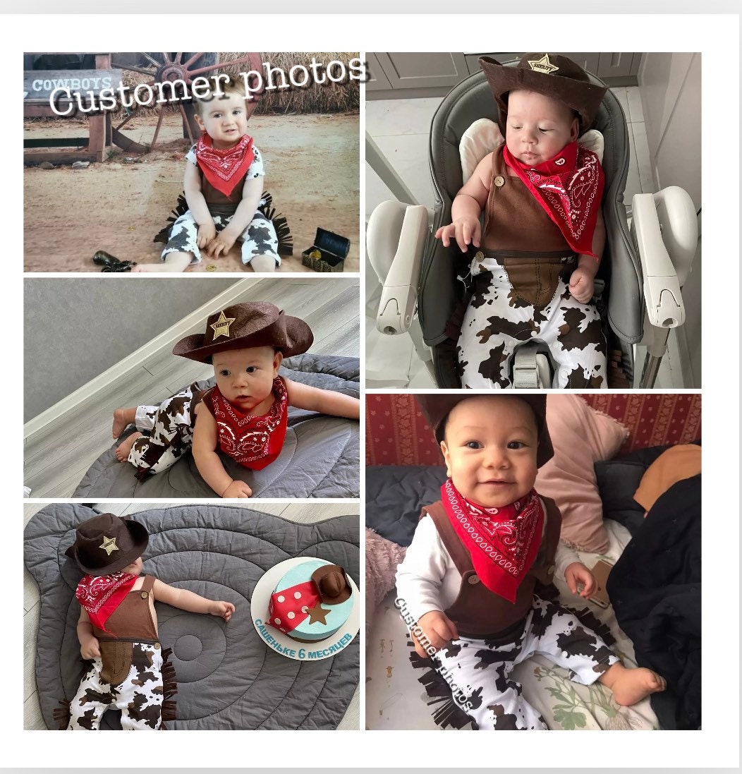 Baby Cowboy Costume in Newborn to 7 tears old for Boys Cake Smash or Dress Up.