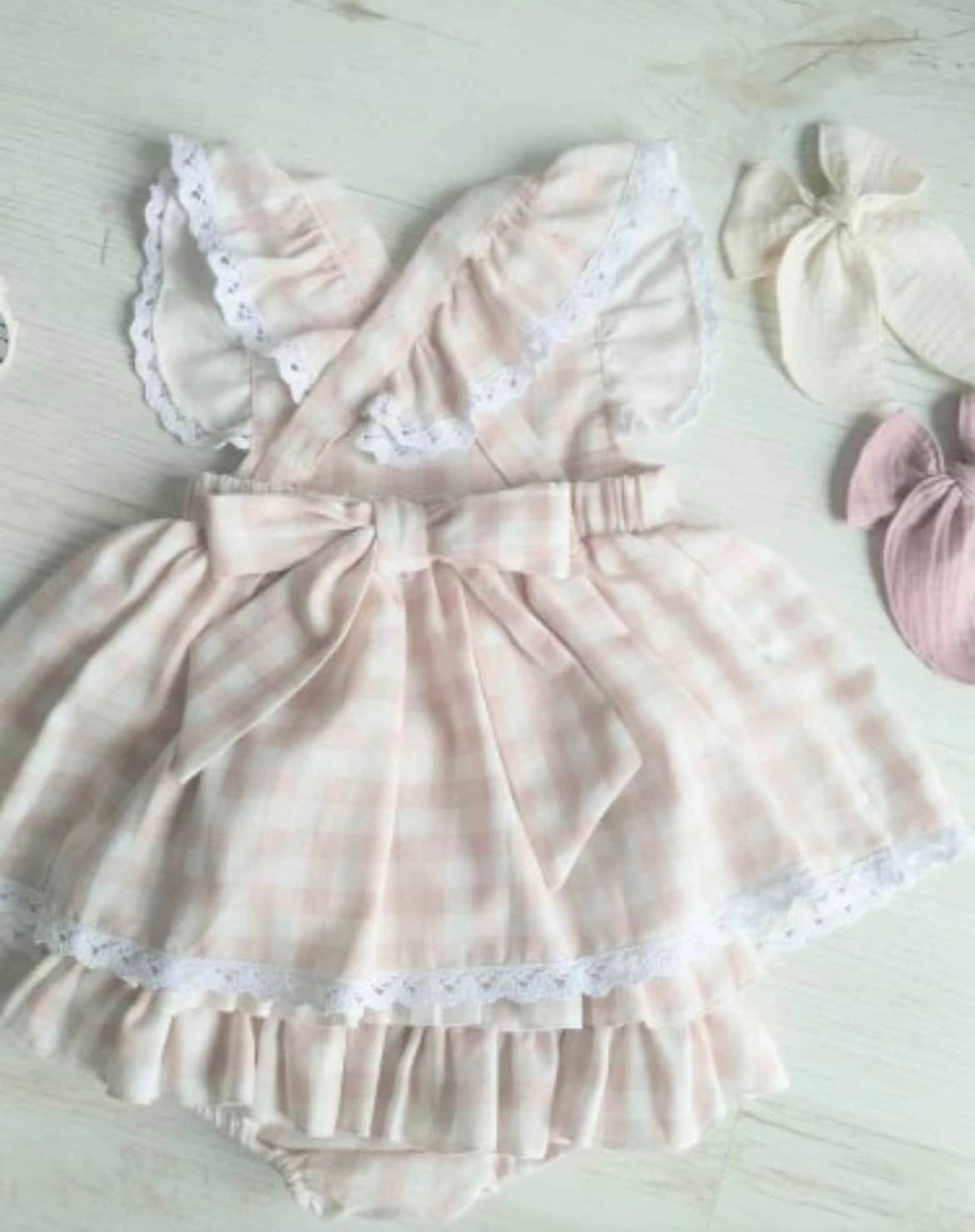Muslin Lace Ruffle Vintage Romper Set with Bloomers.