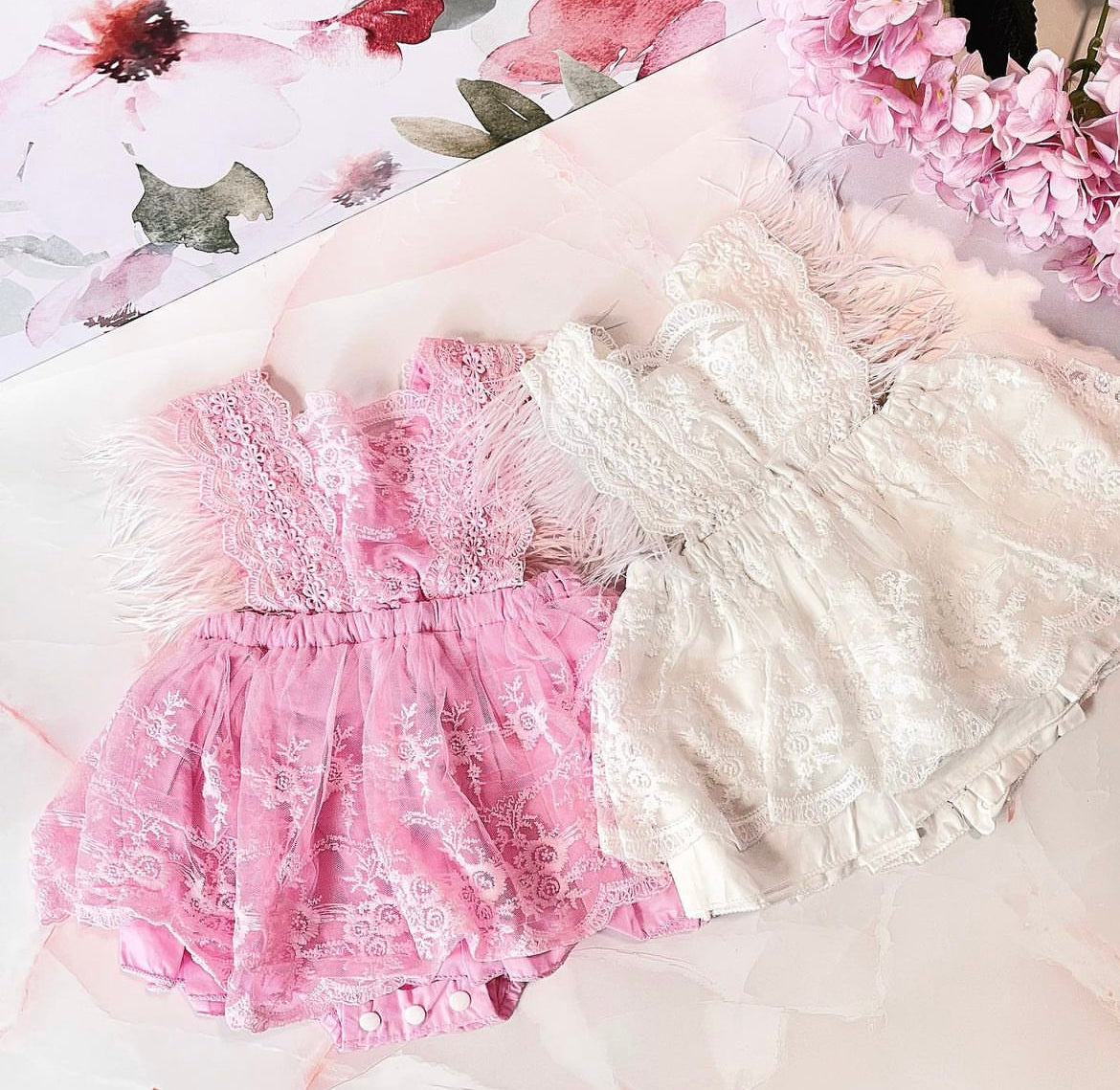 Winona Feather Romper - Pink.