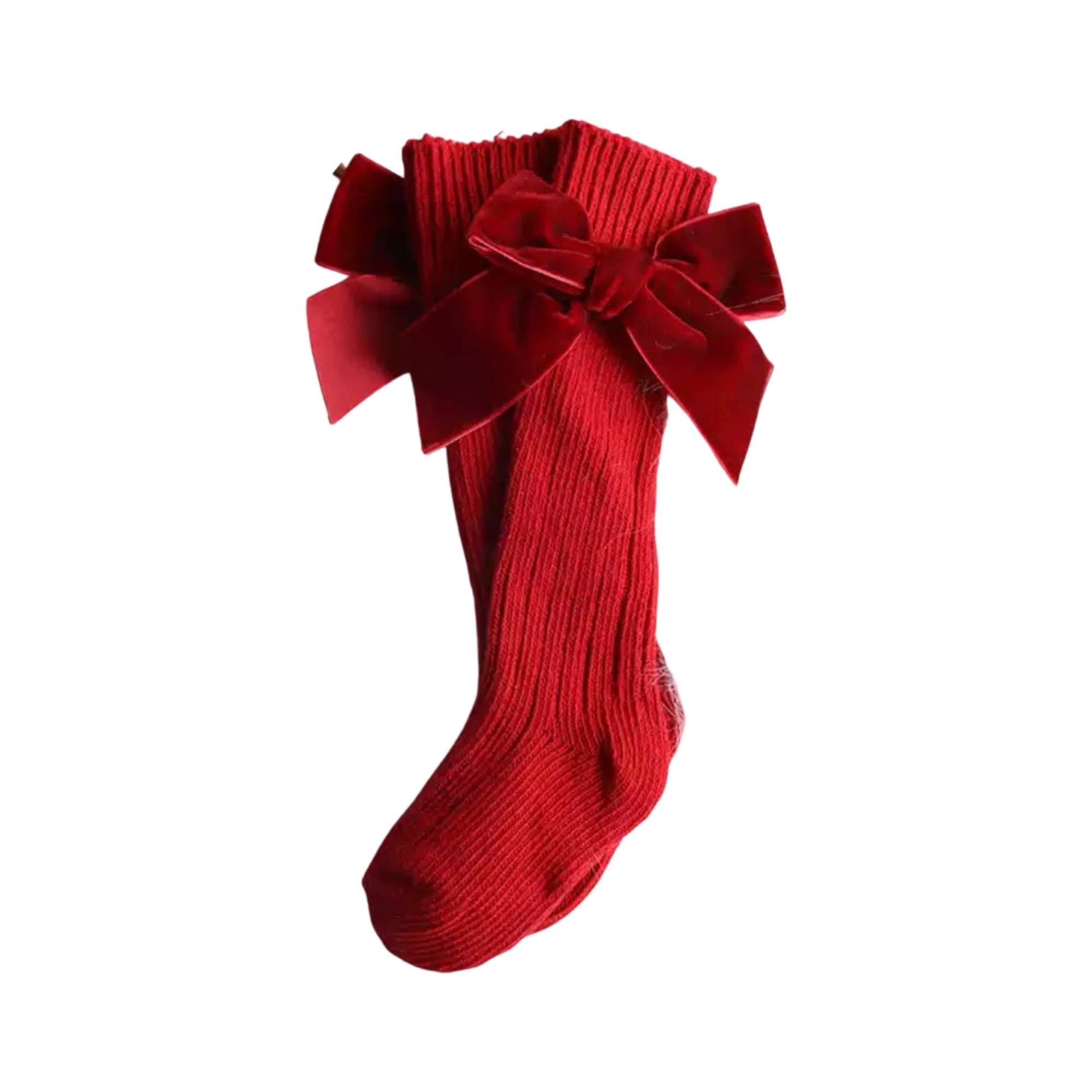 Valentina - Velvet Bow Baby Socks - Deep Red.