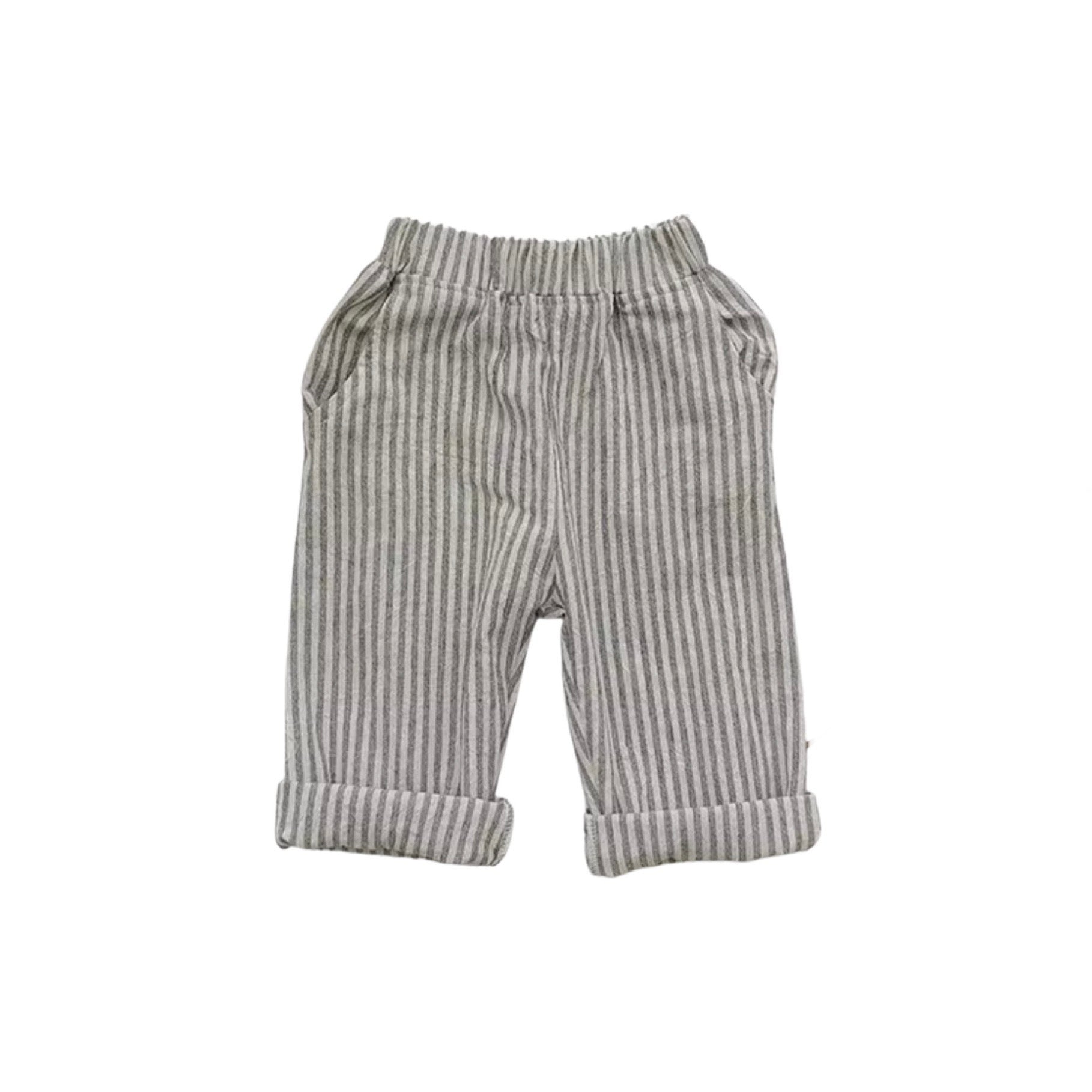 Linen Baby Pants - Grey Stripes.