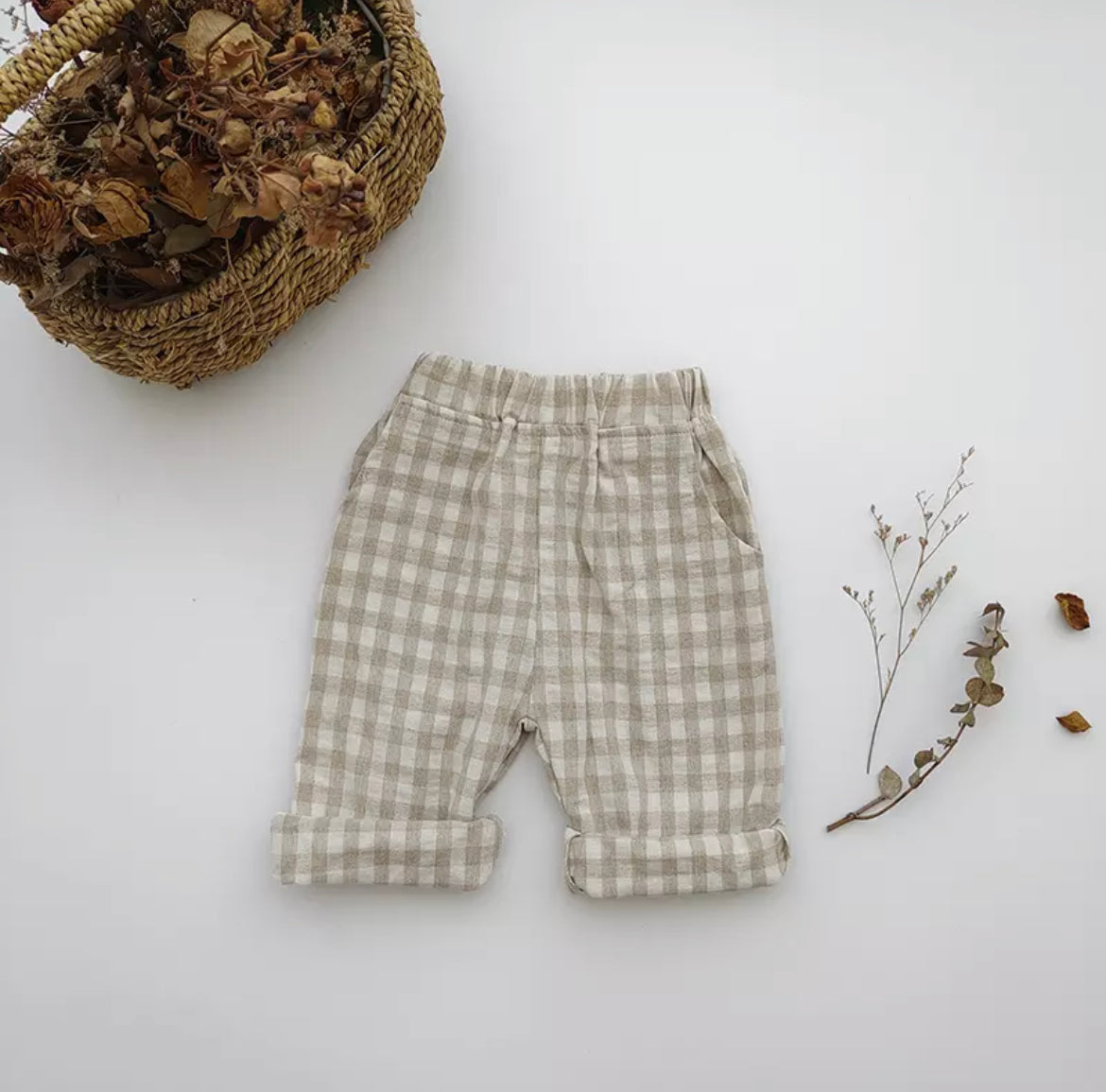 Linen Gingham Baby Pants.