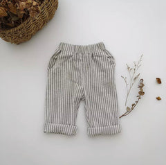Linen Baby Pants - Grey Stripes.