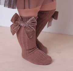 Valentina - Velvet Bow Baby Socks - Rust.