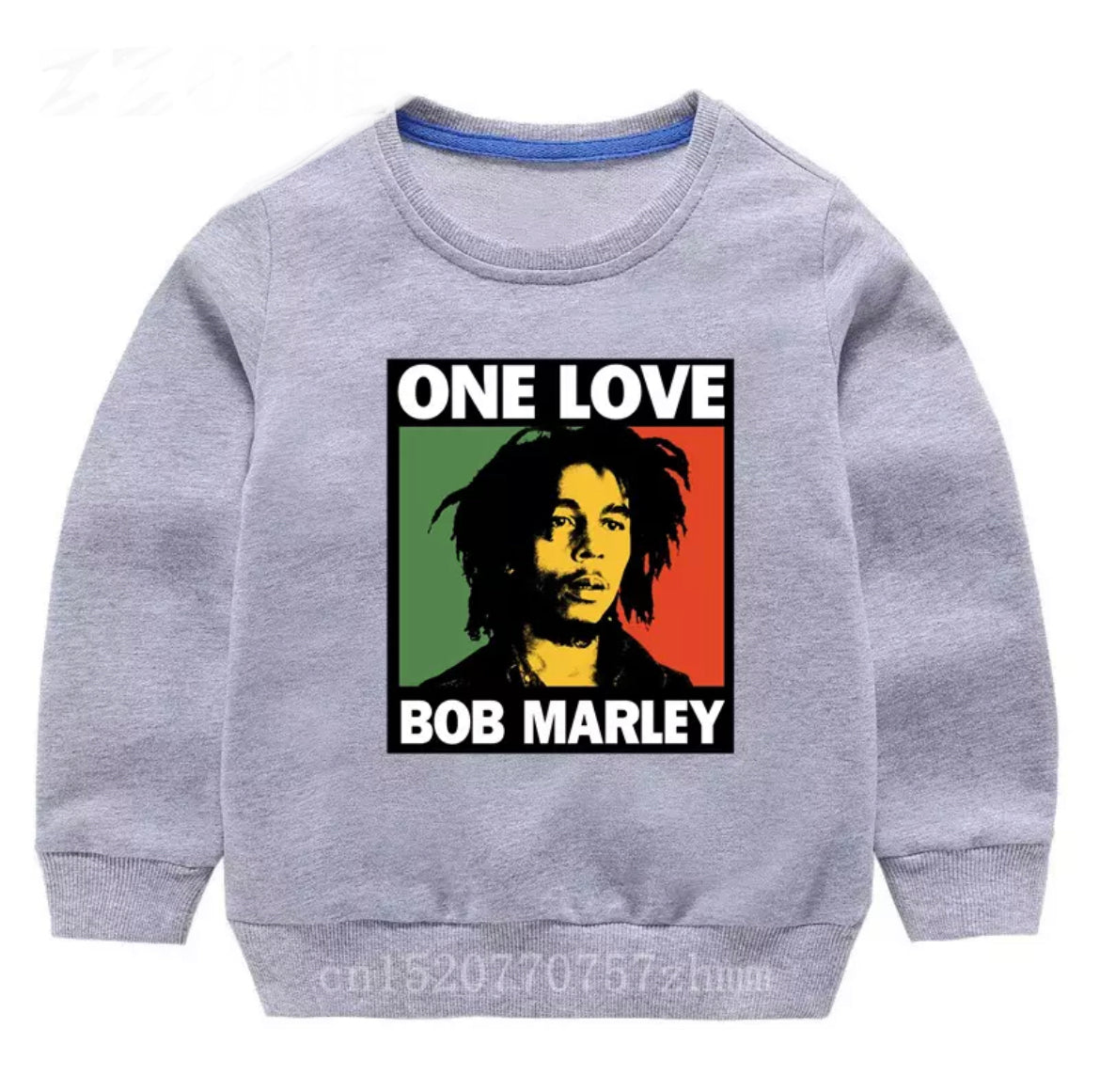 Kids Bob Marley Crewneck - One Love , Grey.