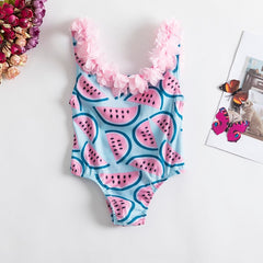 Watermelon Ruffle Swimsuit - Baby Girls Fancy One-piece Swimsuit 1-5Yrs