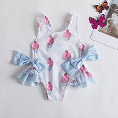 Ice Cream - Girls Swimsuit One Piece with Bow Sides.