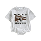Fresh Of The Chute - Trendy Oversize Cowboy Tee Romper Suit - Grey