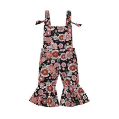 Flower Power - Baby Girl Jumpsuits Flare Bell Bottoms , Black Multi.