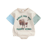 Don't Pat The Fluffy Cows - Trendy Oversize Cowboy Tee Romper Suit