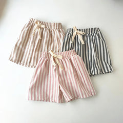 Unisex Linen Cotton Shorts - Striped Linen Shorts, Unisex