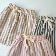 Unisex Linen Cotton Shorts - Striped Linen Shorts, Unisex