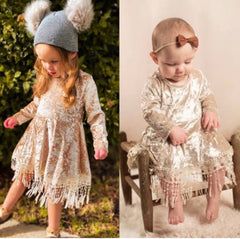 Girls Boho Crushed Velvet Tassel Dress , Toddler Flower Girl Dress Velvet