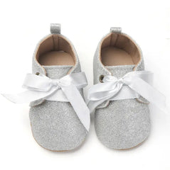Glitterati- Silver Glitter Baby Shoes - First Walker Vegan Leaher with Velcro Straps