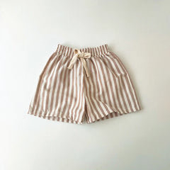 Unisex Linen Cotton Shorts - Striped Linen Shorts, Unisex