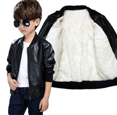 Boys Leather Jacket - Tan , Color - Velvet Black