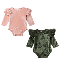 Baby Girl Velvet Ruffle Romper - Velvet Bodysuit
