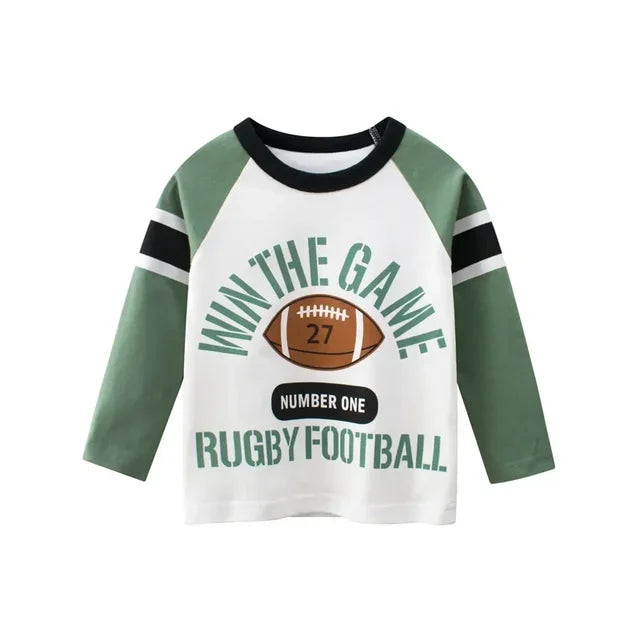 Kids Boys Rugby Print Cotton Long Sleeve Tees for 2-9 years