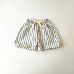 Unisex Linen Cotton Shorts - Striped Linen Shorts, Unisex