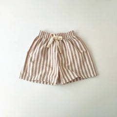 Unisex Linen Cotton Shorts - Striped Linen Shorts, Unisex