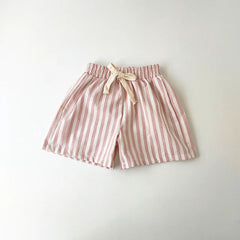 Unisex Linen Cotton Shorts - Striped Linen Shorts, Unisex