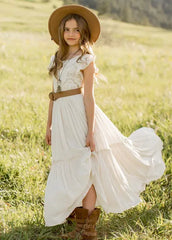 3-14 years Girls Lace Boho Long Dresses, Flower Girls Dress