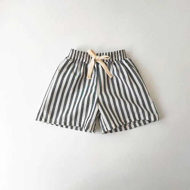 Unisex Linen Cotton Shorts - Striped Linen Shorts, Unisex