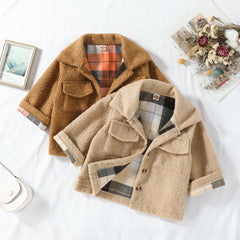 Finn - Reversible Shacket with Sherpa and Plaid , Color - Toffee