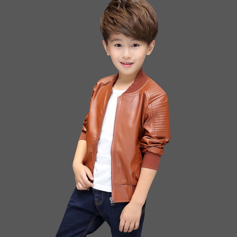Boys Leather Jacket - Tan , Color