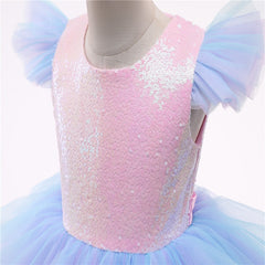 Mitsy - Girls Rainbow Unicorn Princess Dress - Pastel Rainbow  Dress