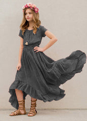 Sienna - Boho Lace Long Dress - Steel Grey