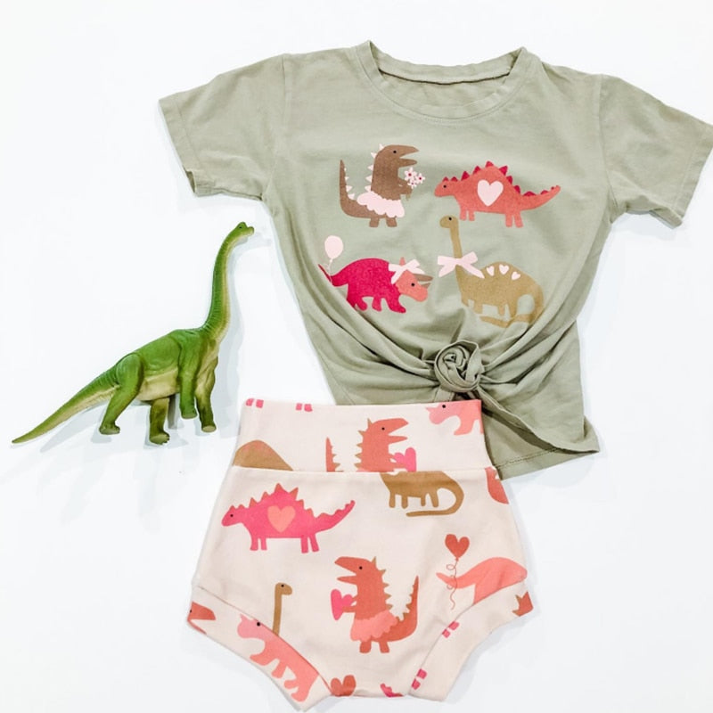 Dinosaur Print 3pcs Baby Girls Clothes Sets 0-24M