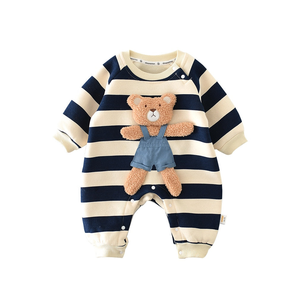 Baby Bear Striped Jumpsuit , Color - Navy