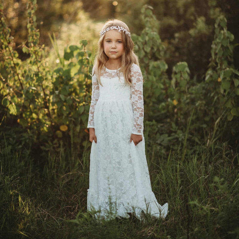 Long sleeve boho flower girl dresses on sale