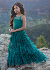 La Boheme - Lace Boho Dress , Fower Girl Dress - Colour, Forest Green