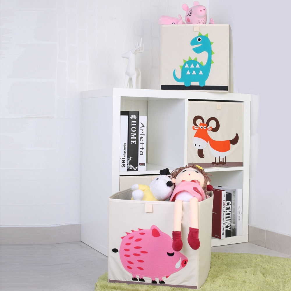 Liddy - Neutral Storage Toy Box for Kids - Folding Animal Toy Storage Cube.
