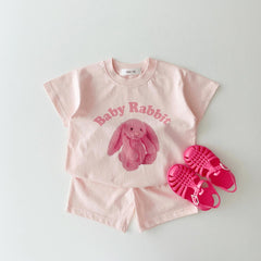 Unisex Pure Cotton Tee & Shorts Set - Pink Riley Rabbit