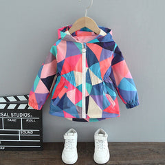 Girls Bright Multi-Colour Rain Jacket with Butterfly Detail, Color - Pinks