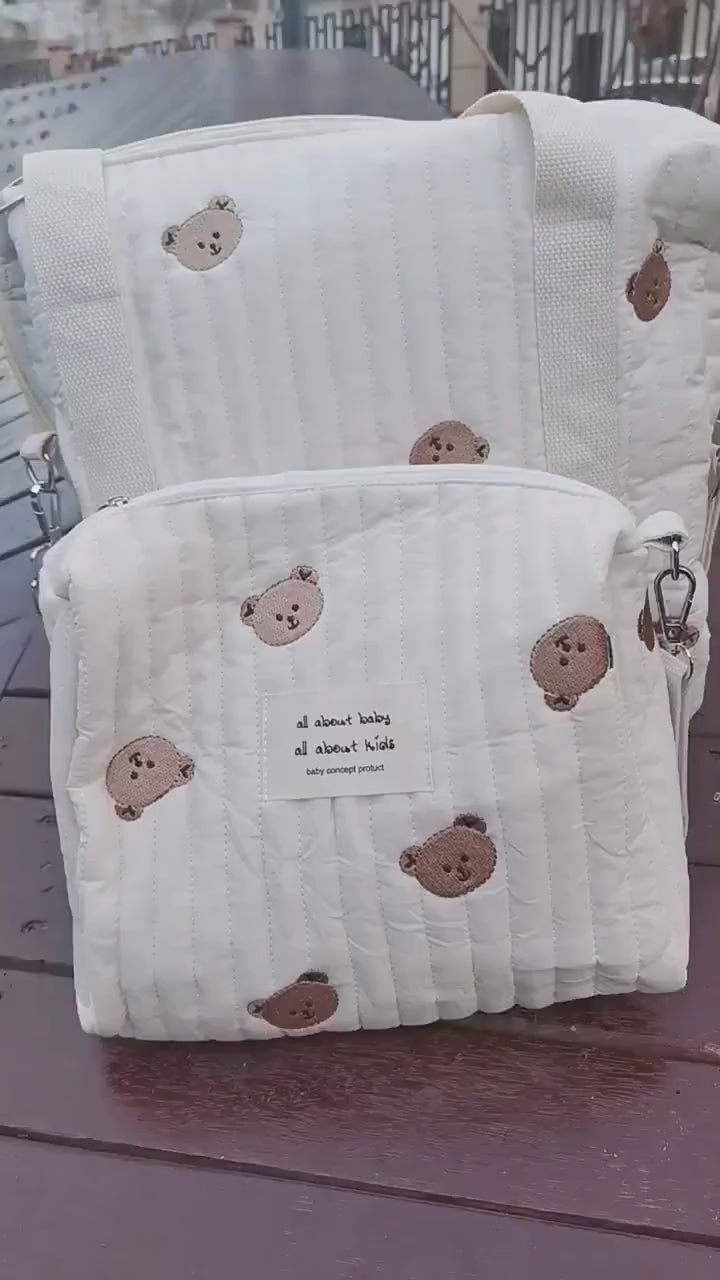 Quilted Baby Bag for Stroller with Embroidered Detail